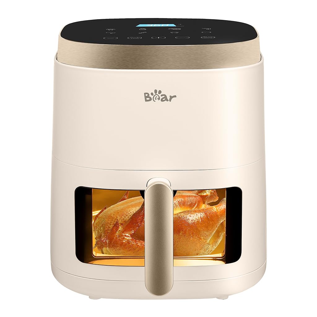 Bear Air Fryer for Home with Toaster Grill 5L 1500W with Transparent Cooking Window 90% Less Fat Cooker with 8 Presets Menus for India Cooking, Touch Control Temp & Timer with Nonstick Tray Bear Air Fryer for Home with Toaster Grill 5L 1500W with Transparent Cooking Window 90% Less Fat Cooker with 8 Presets Menus for India Cooking, Touch Control Temp & Timer with Nonstick Tray